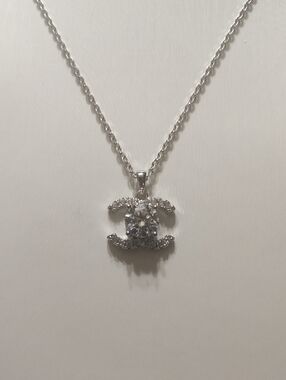 Chanel 2 Carat Moissanite CC Pendant 925 Sterling Silver 18 K Pl GRA
